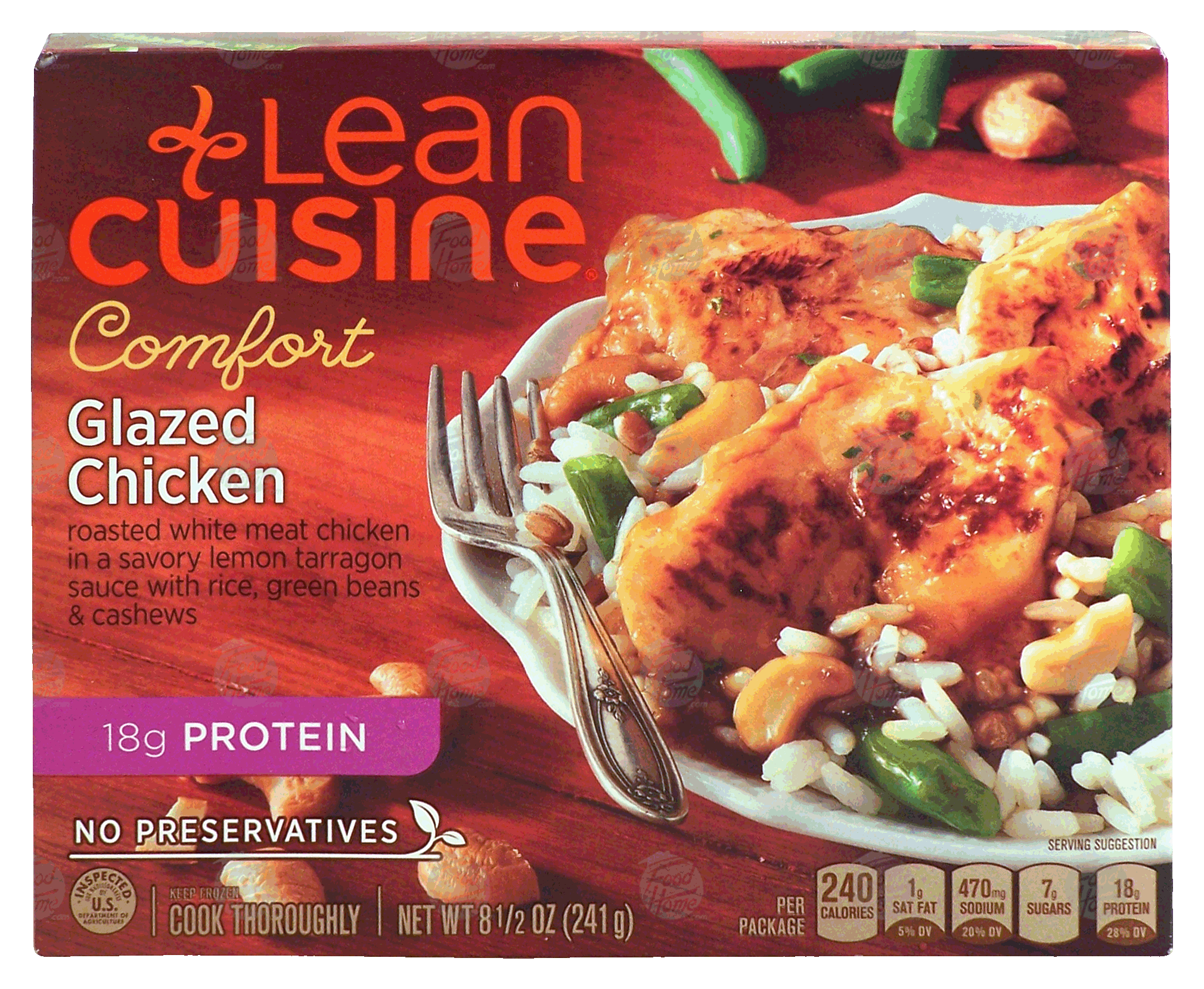 Stouffer's Lean Cuisine comfort; glazed chicken; roasted chicken in a lemon tarragon sauce w/rice, green beans & cashews Full-Size Picture